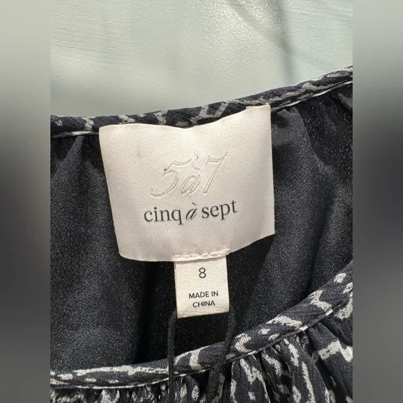 Cinq a Sept Annabel Silk Dress Black Printed Tiered Ruffle Georgette Size 8 NEW - Picture 6 of 9